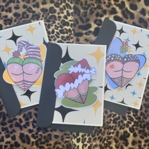 Xmas Heart Booty – Set of 3 Sticker Greeting Cards – Blank Cards/Stickers and Envelopes