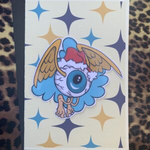 Xmas Flying Eyeballs – Set of 3 Sticker Greeting Cards – Blank Cards/Stickers and Envelopes