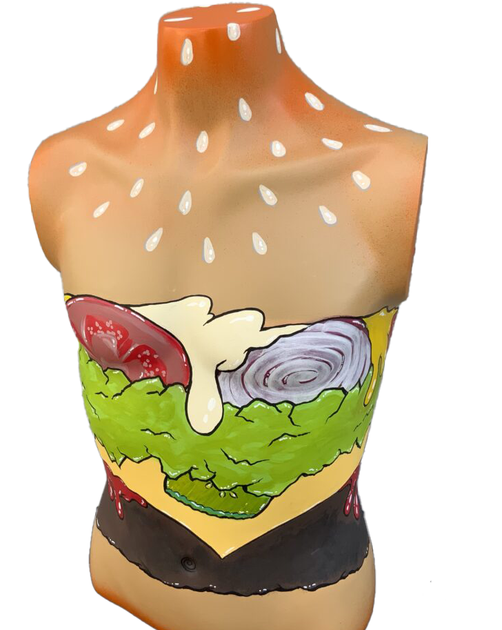 Read more about the article Eat Me! Cheeseburger Mannequin | More Art Show Goodness