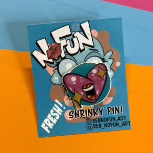 Shrinky Dink Badge! Shrink Plastic Lapel Pin | Cute Wearable Art | Laughing Sparkle Heart Emoji