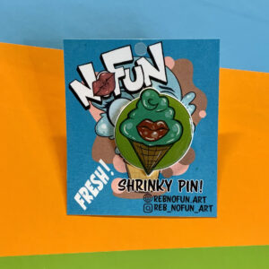 Shrinky Dink Badge! Shrink Plastic Lapel Pin | Cute Wearable Art | Soft Serve Smooch Ice Cream
